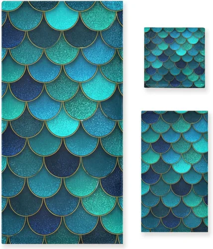 Miniatura 27 de Naanle Juego de 3 toallas suaves de lujo con diseño de tortuga marina oceánica, 1 toalla de baño+1 toalla de mano + 1 toallita, multiusos para baño