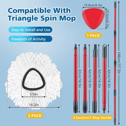 Miniatura 6 de Cabezal de repuesto para trapeador giratorio compatible con el sistema O Ceda EasyWring de 1 tanque, 2 cabezales de trapeador giratorio