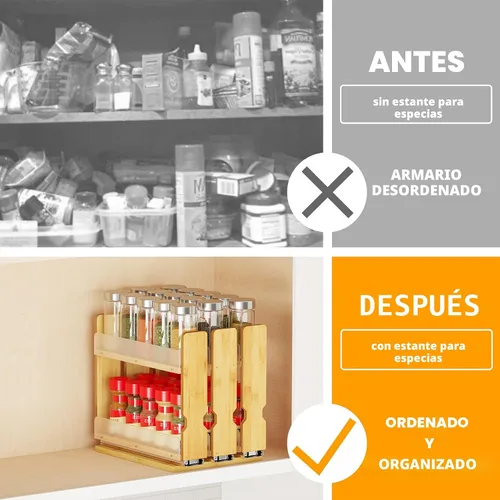 Miniatura 2 de SpaceAid - Organizador de especias extraíble de bambú para gabinete, organizador de condimentos deslizante y resistente para cocina y despensa