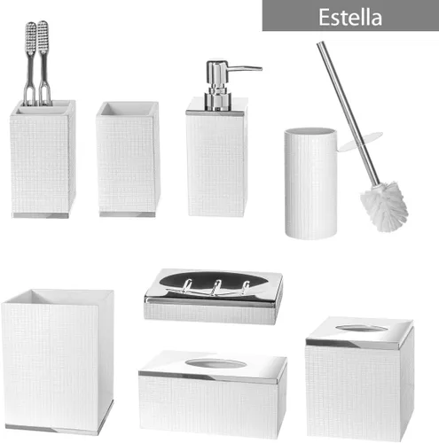 Miniatura 7 de Creative Scents Estella - Juego completo de accesorios de baño, juego de baño blanco de 4 piezas con base plateada incluye: dispensador de jabón