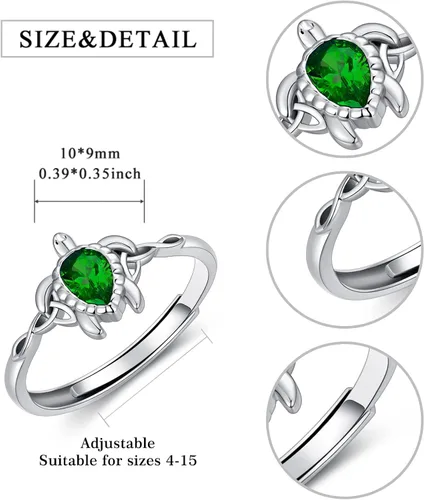 Miniatura 13 de Anillo ajustable de tortuga marina de plata de ley 925 con nudo celta tortuga Rin verano océano playa tortuga joyería para mujer