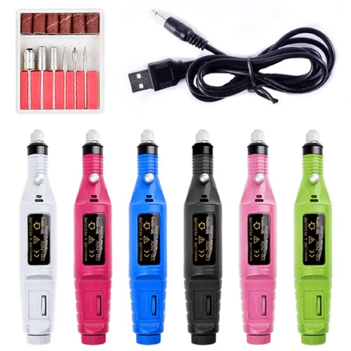 Miniatura 3 de Taladro de uñas eléctrico USB, lima de uñas portátil profesional, manicura y pedicura con 6 brocas de uñas, kit de herramientas de arte de uñas