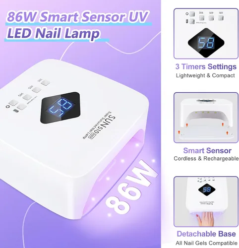 Miniatura 2 de LKE Lámpara de uñas UV recargable inalámbrica, luz UV de 86 W para uñas de gel con 3 ajustes de temporizador, sensor automático, secado rápido