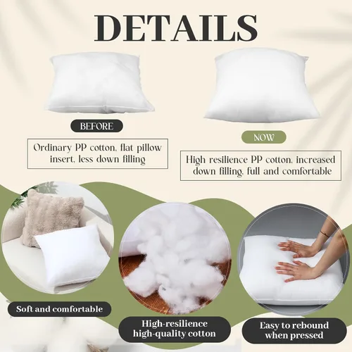 Miniatura 2 de Soaoo Set of 1 Fluffy Throw Pillows Insert Bulk 18 x 18 Inch White, Filled in 400g Polyester Fiber, Decorative Square Pillow for Couch Sofa Bed and