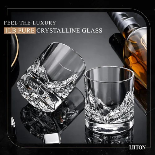 Miniatura 8 de LIITON Grand Canyon - Juego de regalo de 4 vasos de whisky de cristal pesado, vaso de bourbon grueso congelable de 1 libra cada uno, regalos