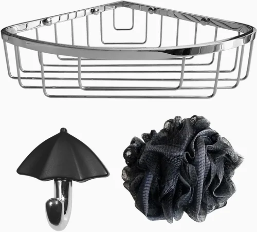 Miniatura 10 de Estante de ducha de acero inoxidable para montaje en pared, gancho individual y toallita de baño, impermeable, duradero, estante de ducha de esquina