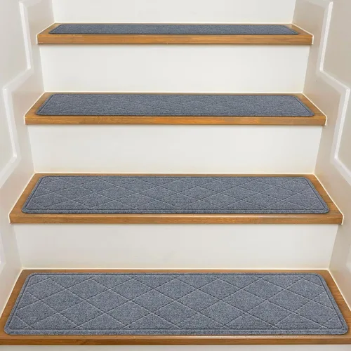 Miniatura 10 de Stair Treads with Landing Rug for Wooden Steps Indoor, Peel and Stick Stair Treads Matching-Mat 20"X32" Stair Landing Slip Resistant Polyester Stair