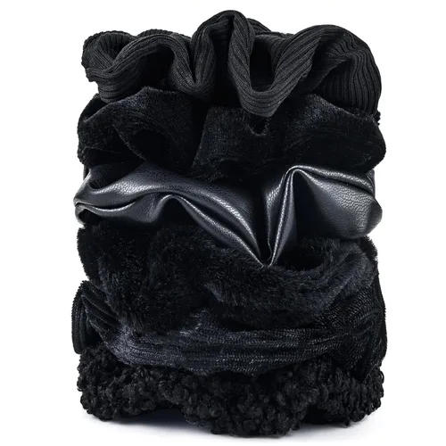 Miniatura 26 de Coleteros Difusos Fuzzy Scrunchies 8 PCS Ligas Negras para el Cabello Lindas Bandas para el Cabello con Piel de Conejo Sintética Ligas Elásticas