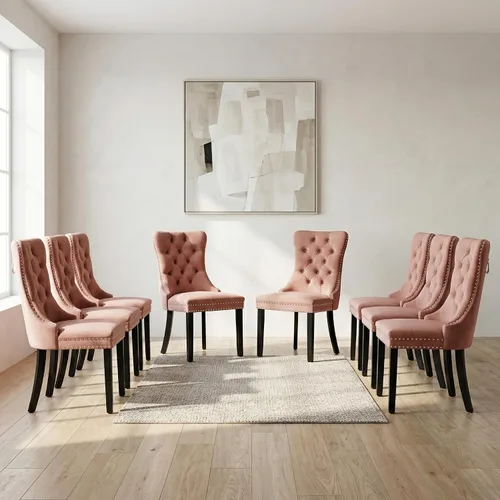 Miniatura 76 de OVENTA Juego de 4 sillas de comedor modernas tapizadas copetudas, terciopelo negro y gris y cuero con patas de madera maciza, sillas de cocina