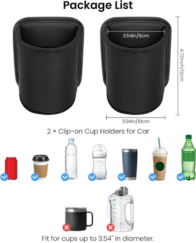 Miniatura 7 de Paquete de 2 portavasos con clip para la puerta del automóvil, organizador de asiento automotriz para bebidas extra, soporte para café, cuero