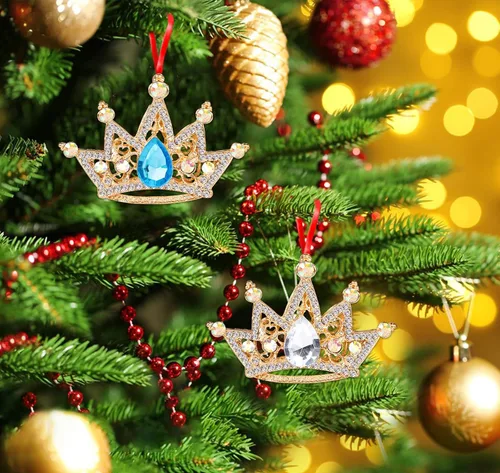 Miniatura 2 de WaaHome Adornos de Navidad de corona dorada plateada 2025 – Corona de metal adorno de recuerdo para decoración de árbol de Navidad, regalos