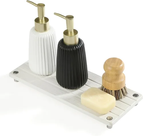 Miniatura 22 de Organizador de Fregadero de Cocina, Bandeja de Piedra Absorbente de Agua para Fregadero, Bandeja de Encimera de Baño de Diatomita, Protector