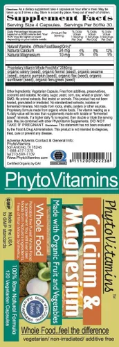 Miniatura 2 de PhytoVitamins - Cápsulas vegetarianas orgánicas de alimentos integrales de calcio y magnesio, 120
