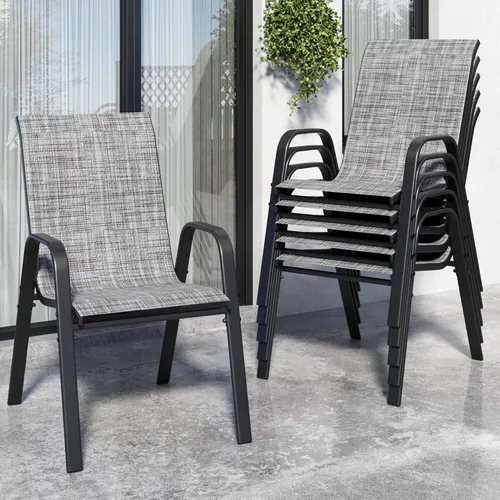 Miniatura 17 de Sillas de patio, sillas de comedor apilables para todo tipo de clima, tela de textileno y marco de metal, juego de sillas para exteriores para patio