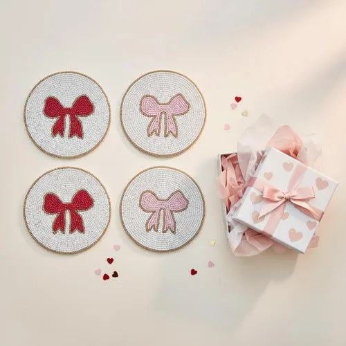 Miniatura 9 de Folkulture Juego de 4 posavasos Posavasos bohemios hechos a mano con cuentas, decoración de mesa decorativa para café y cócteles Bonitas