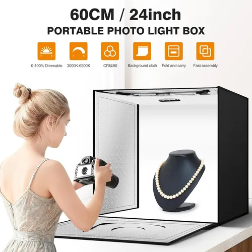 Miniatura 2 de Caja de luz para fotografía de 20"x20" con 160 luces LED y 6 fondos de color, caja de fotos con luces, caja de luz plegable con brillo ajustable