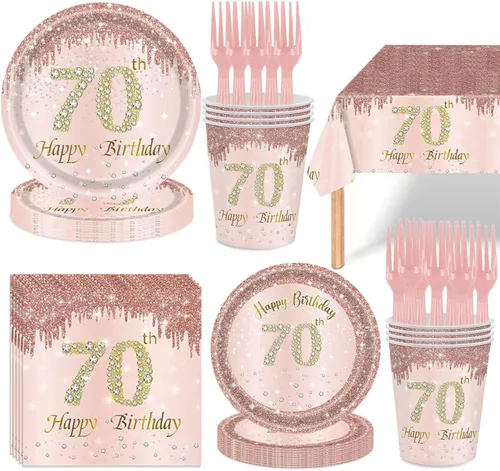 Miniatura 20 de 121 piezas de suministros para fiesta de 40 cumpleaños, platos, servilletas, tazas, tenedores, mantel, decoración temática de 40 cumpleaños en oro