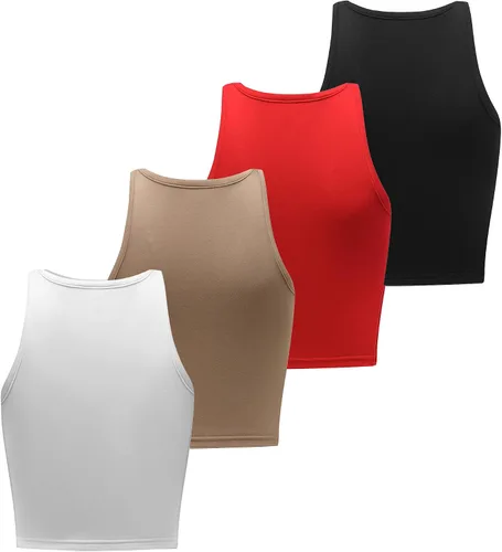 Miniatura 3 de 4 piezas de camiseta corta básica sin mangas para mujer, cuello redondo