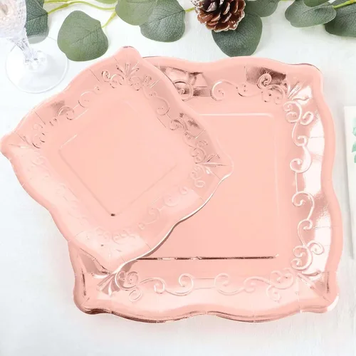 Miniatura 9 de Efavormart - Paquete de 50 platos de papel de aluminio dorado con borde festoneado de 5 pulgadas, mini platos de postre geométricos cuadrados