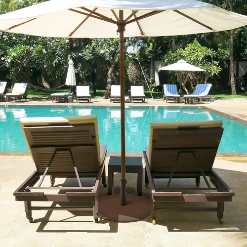 Miniatura 2 de Tangkula Base de sombrilla de patio de 50 libras, soporte redondo de 27.5 pulgadas con ruedas, base de sombrilla de acero resistente al aire libre