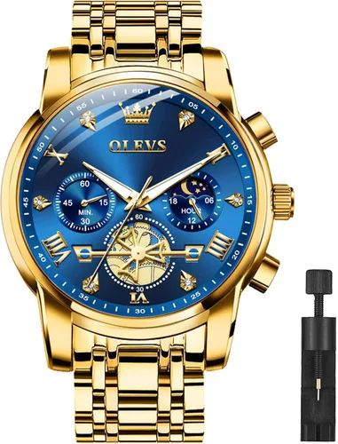 OLEVS Relojes para hombre de plata, reloj de cronógrafo de acero inoxidable para hombre, reloj analógico de cuarzo de cara grande para hombre de