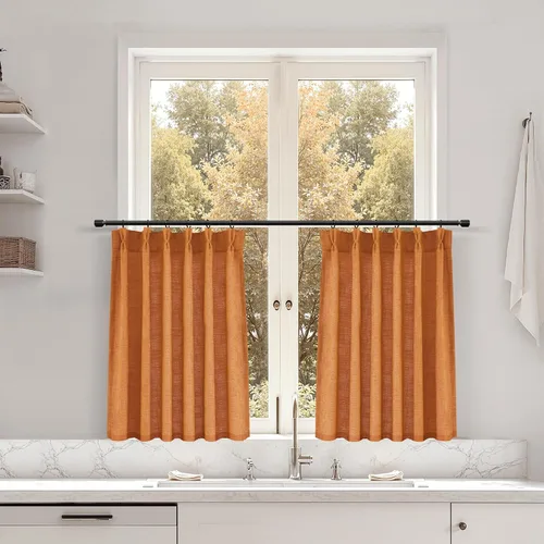 Miniatura 144 de Juego de 2 paneles de cortinas de ventana de cocina beige de 24 pulgadas de largo, con textura de lino, plisadas, filtrantes de luz, semi pequeñas