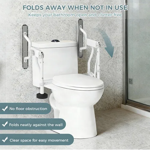 Miniatura 2 de AbyssZen Rieles de seguridad plegables para inodoro, marco de soporte de baño ajustable con brazos plegables para ancianos, personas mayores