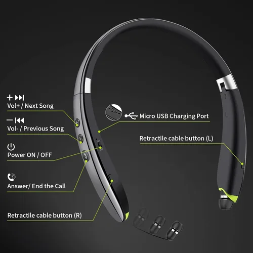 Miniatura 4 de Auriculares Bluetooth, auriculares Bluetooth con banda para el cuello mejorados 2025 con auriculares retráctiles, auriculares estéreo con Gris