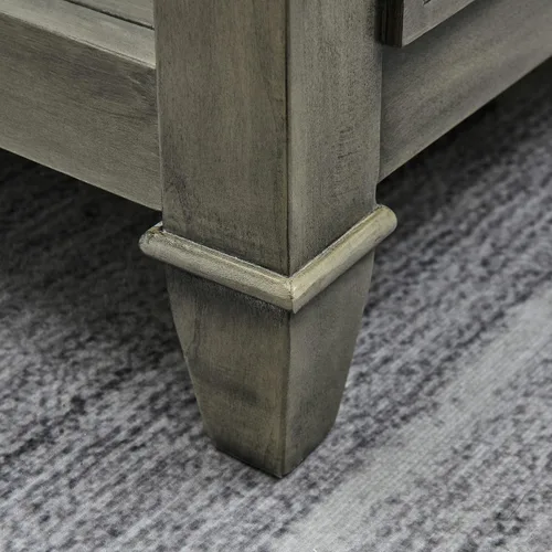 Miniatura 8 de Mesa de centro de madera maciza con tapa de vidrio templado, mesa rectangular para sala de estar con estante de almacenamiento de 2 neumáticos, mesa