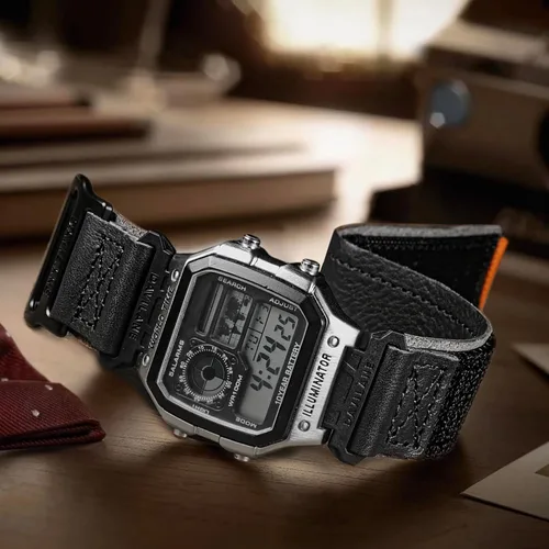 Miniatura 3 de Correa de reloj de cuero genuino de 0.709 in compatible con G-Shock AE-1200/AE-1000W/1100W/AE-1300, W-735H/W-216H/218H W-219H/F-91W/F-94W/F-105W