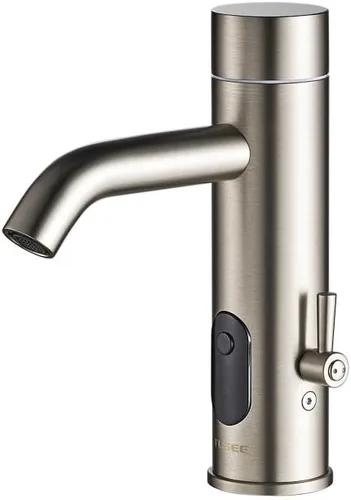 Grifo de lavabo de baño con función de doble opción manual y automática, níquel cepillado, TS-5303N