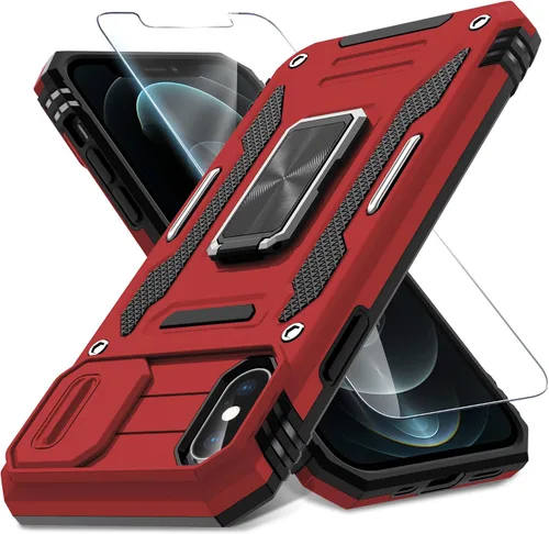 Miniatura 255 de DEERLAMN Funda para iPhone Xs Max con funda deslizante para cámara + protector de pantalla, soporte giratorio de anillo de grado militar a prueba