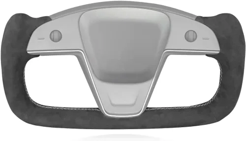 Miniatura 27 de MEWANT Funda para Volante de Coche de Fibra de Carbono Mate y Ante Cosida a Mano para Tesla Yoke Modelo S Plaid 2021-2023 / Modelo X 2021-2023