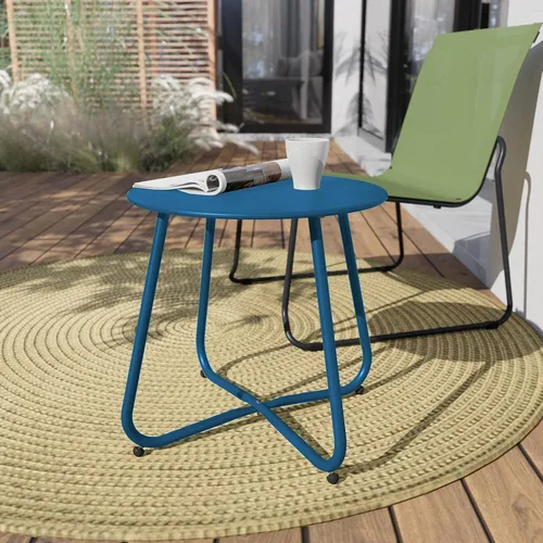 Miniatura 6 de Grand patio Mesa auxiliar redonda pequeña para exteriores con pies ajustables de 18 pulgadas, moderna mesa auxiliar para patio, porche, azul pavo