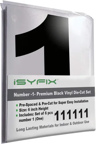 Miniatura 25 de iSYFIX Calcomanías de vinilo negro con el número 7 (siete), paquete de 6 calcomanías autoadhesivas de 7 pulgadas, calcomanías troqueladas y Negro
