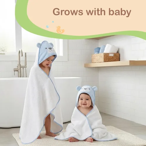 Miniatura 6 de Mother's Choice - Toallas de bebé 100% algodón orgánico con diseño de oso azul, certificado Oeko-TEX, hipoalergénicas, ultra absorbentes, toalla