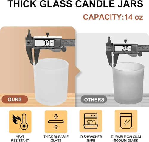 Miniatura 3 de SHOWIN Tarros de vela gruesos de 14 onzas para hacer velas, 6 unidades, frascos vacíos con tapas de madera para tarros de especias, recipiente