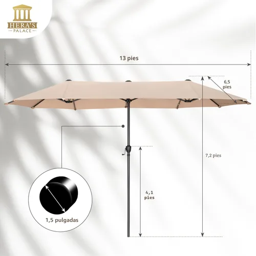 Miniatura 5 de HERA'S PALACE - Sombrilla de patio rectangular de 13 pies, sombrilla grande para exteriores con manivela, sombrilla de mesa para patio con potente