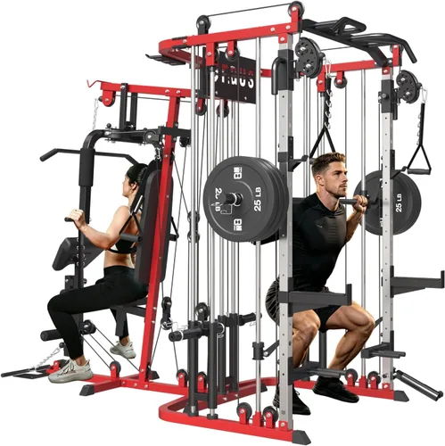 Miniatura 10 de Sistema de gimnasio todo en uno para el hogar, estación de entrenamiento multifunción con máquina Smith, jaula de potencia y sistema de cruce