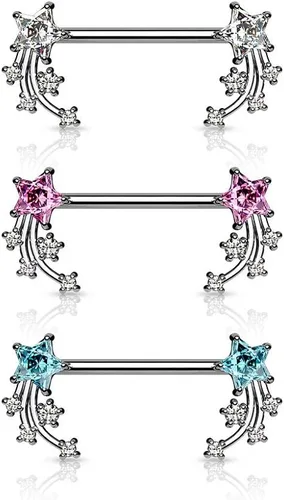 Miniatura 3 de Pierced Owl - Barras de pezón con extremo de estrella fugaz de acero inoxidable 14G, se venden por par