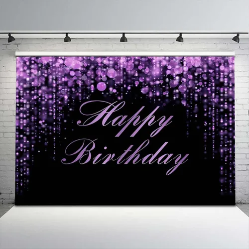 Avezano Fondo de cumpleaños morado con lentejuelas Bokeh con purpurina, fondo de fotografía de feliz cumpleaños para niñas y mujeres, suministros de