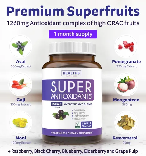 Miniatura 2 de Suplemento súper antioxidante, potente mezcla diaria de antioxidantes súper alimentos, bayas de acai, goji, granada y resveratrol trans, fórmula