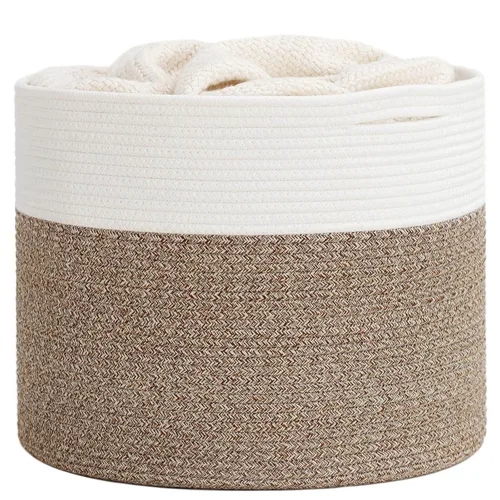 Miniatura 19 de Goodpick Cesta de manta de 65 litros, 19.7 x 12.6 pulgadas, cesta de cuerda de algodón, para sala de estar, organizadores de juguetes