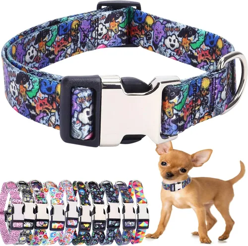 Miniatura 19 de Lindo collar para perros XS, pequeños, medianos y grandes, collar de nailon suave para mascotas, con estampado 3D multicolor, collares ajustables 5