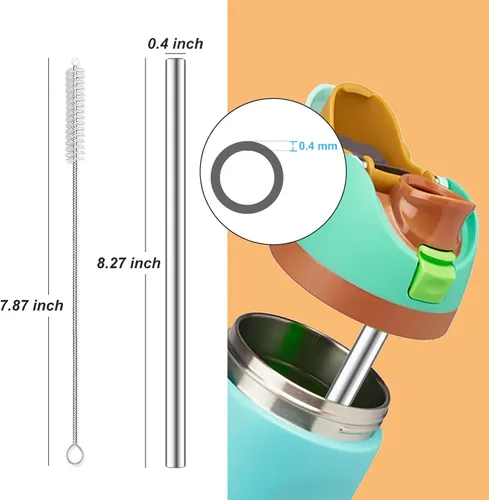 Miniatura 4 de 4 piezas de pajitas de acero inoxidable de repuesto compatibles con botella Owala 24 oz 32 oz, pajitas reutilizables con 2 cepillos de limpieza