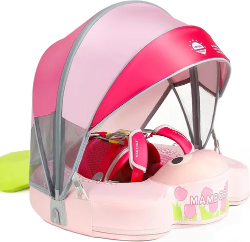 Miniatura 8 de Mambobaby Flotador con cola y toldo no inflable para bebé, flotador Mambo Flotador inteligente de natación para bebé, flotador de piscina para niños