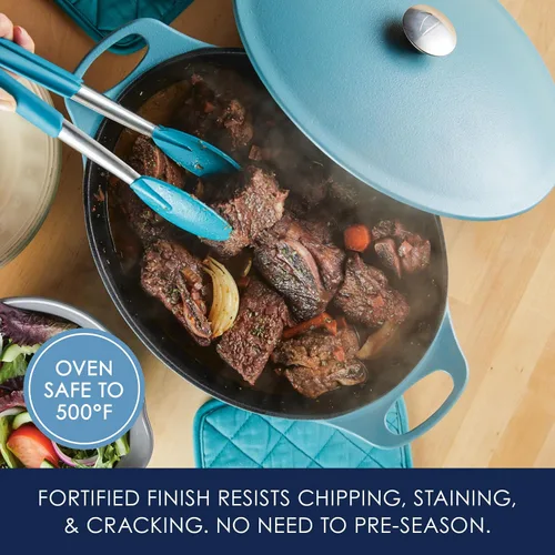 Miniatura 5 de Rachael Ray NITRO - Horno holandés de hierro fundido, 6.5 cuartos de galón, azul agave