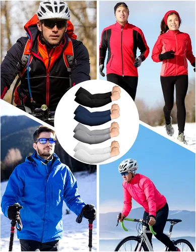 Miniatura 7 de Newcotte 4 pares de mangas térmicas de invierno para brazos, calentadores de manga de brazo, ciclismo, compresión térmica, para hombres y mujeres