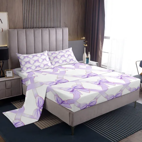 Miniatura 29 de Feelyou Juego de sábanas de lazo de acuarela, tamaño individual, juego de sábanas con lazos de coqueta para niños y niñas, decoración de dormitorio