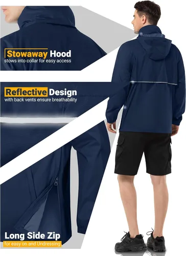 Miniatura 62 de Outdoor Ventures Chaqueta de lluvia para hombre, impermeable, ligera, plegable, para senderismo, golf, correr